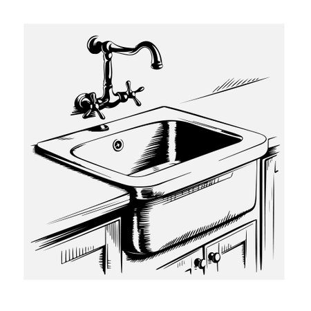 Kitchen sinks and bathroom basins line iconsのイラスト素材