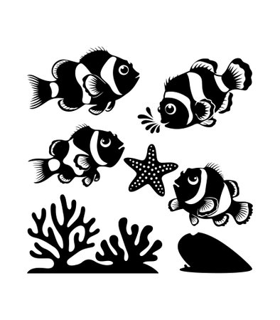 butterflyfish silhouette vector setのイラスト素材