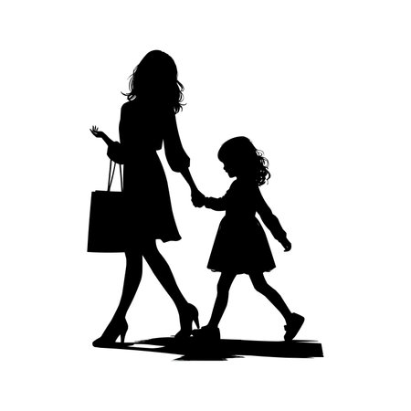 mother child walking in the park silhouetteのイラスト素材