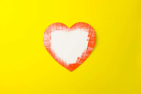 DIY card heart paints on a yellow background, the concept of mothers day, Valentines dayの写真素材