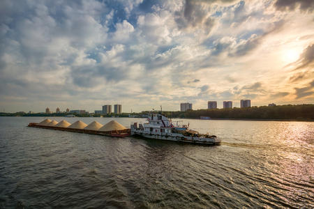 Transportation of cargo on the riverの写真素材