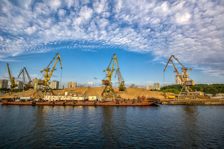 Cargo port on the riverの写真素材