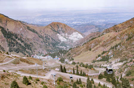cable car medeo chimbulak view from alatau gorge in almaty incredibly beautiful tian shan mountains.の写真素材