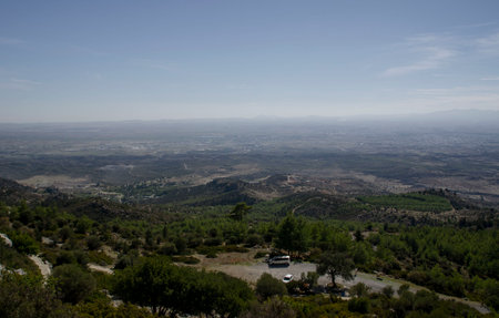 view of the valley from the top of the mountains in Cyprus in the foreground a forest on the slope of the mountainsの写真素材