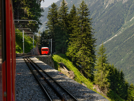 french alps France Chamonix village One of the impressive attractions. The train leaves from the center of Chamonix to the Mer De Glace ice rinkの写真素材