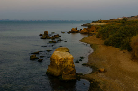Serenity: the primeval desert slopes of Fontanka wild beach.の写真素材