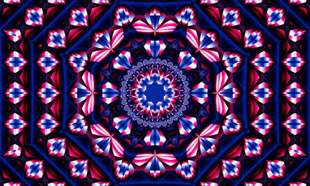 Computer generated 3D fractal Moroccan mosaic in blue and red tones.の写真素材