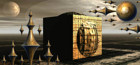Computer generated 3D fractal.The world of fiction against the background of nature.の写真素材