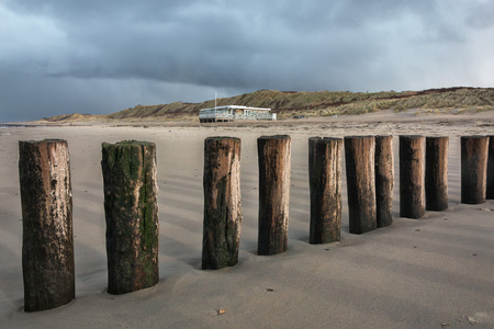 Breakwaters on the beach, views of the dunesのeditorial素材
