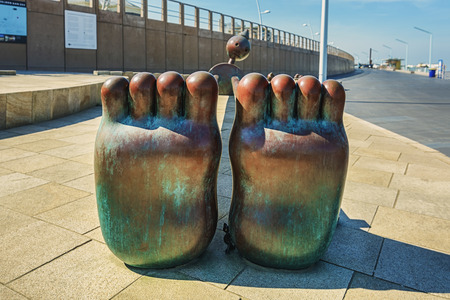 May 13, 2016 on the boulevard of Scheveningen, The Netherlands, a group of statues called 'statues of the sea'.のeditorial素材