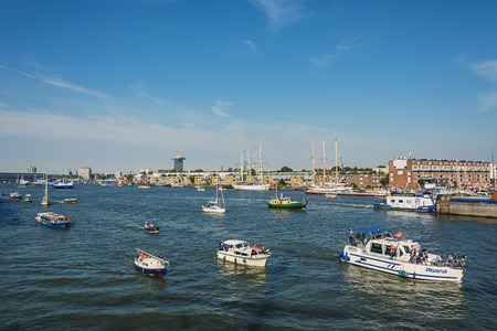 Amsterdam, Netherlands - August 20: SAIL Amsterdam 2015 is an immense flotilla of Tall Ships, maritime heritage, naval ships and impressive replicas.のeditorial素材