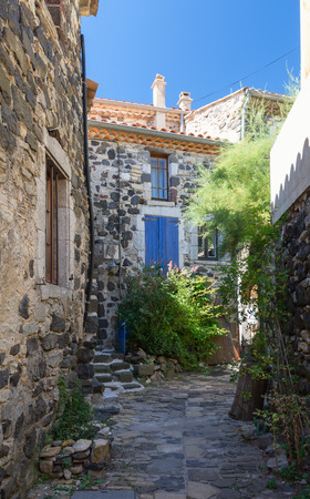 The narrow street in the picturesque village of Mirabel Ardèche, France.のeditorial素材