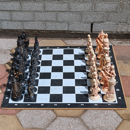 Rotterdam, Netherlands - May 26, 2016: Decorative chess set on the floorのeditorial素材