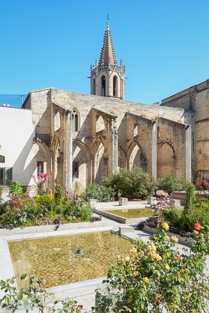 Avignon, France, September 9, 2016:  Square Agricol Perdiguier in the historic center of Avignon in France with in the background the tower of Temple St Martialのeditorial素材