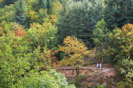 Thueyts, France, september 11, 2016:  Older man and woman enjoy the view along the river Ardecheのeditorial素材