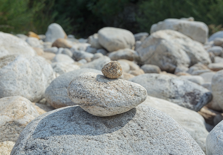 Cairns along the river Ardeche in Franceの写真素材