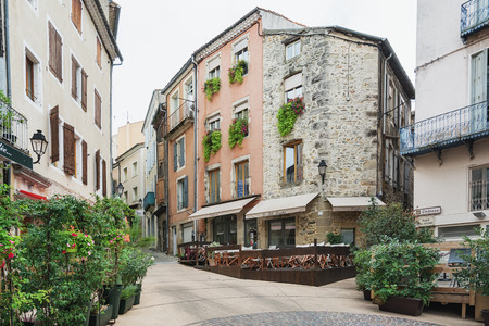 Aubenas, France, September 18, 2016:  Restaurant in the historic center of Aubenas in Franceのeditorial素材