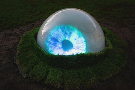 Amsterdam, Netherlands January 5, 2017: Light Festival Amsterdam, a luminous eye in a parkのeditorial素材