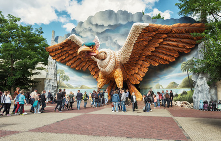 Kaatsheuvel, Netherlands, August 19 , 2017: The entrance of the indoor roller coaster Vogel Rok in the amusement park Efteling in The Netherlandsのeditorial素材