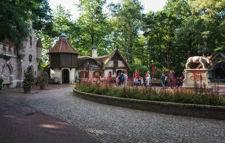 Kaatsheuvel, Netherlands, August 19 , 2017: The donkey from the fairy tale The Wishing-Table, the Gold-Ass, and the Cudgel in the Sack in the fairytale forest in the theme park Efteling in the Netherlandsのeditorial素材