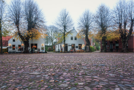 Bourtange, The Netherlands, November 7, 2017: The central square in Bourtange, a Dutch fortified village in the province of Groningen in the north of the Netherlandsのeditorial素材