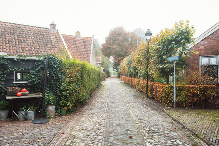 Bourtange, The Netherlands, November 7, 2017: The small houses in Bourtange, a Dutch fortified village in the province of Groningen in the north of the Netherlandsのeditorial素材