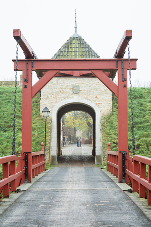 Bourtange, The Netherlands, November 7, 2017: The access bridge to Bourtange, a Dutch fortified village in the province of Groningen in the north of the Netherlandsのeditorial素材