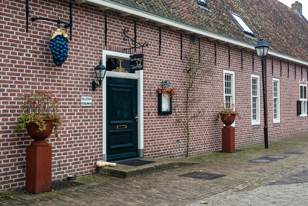 Bourtange, The Netherlands, November 7, 2017: The decorated front of a cafe and restaurant in Bourtange, a Dutch fortified village in the province of Groningen in the north of the Netherlandsのeditorial素材