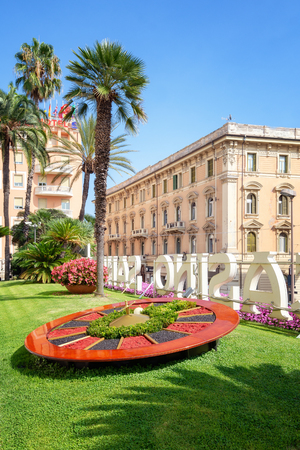 San Remo, Italy, September 18, 2018: Roulette wheel of flowers in the garden in front of the famous Casino in San Remoのeditorial素材