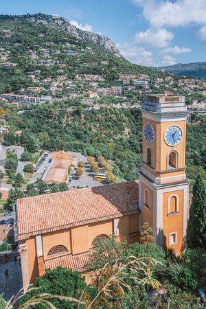 Eze, France, September 5, 2018:  The old neo-classicism church Notre Dame de l'Assomption of the medieval village of Ezeのeditorial素材