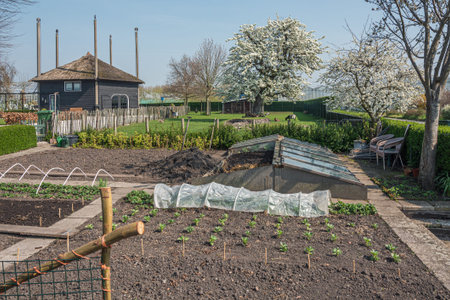 Nootdorp, The Netherlands, April 7, 2019:  Kitchen garden, petting zoo and a hay loft converted into a home situated between huge greenhousesのeditorial素材