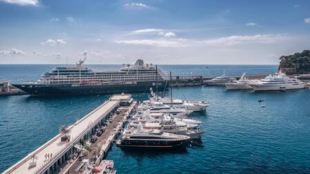Top view on the Monegasque harbor Port Hercule in Monacoの写真素材
