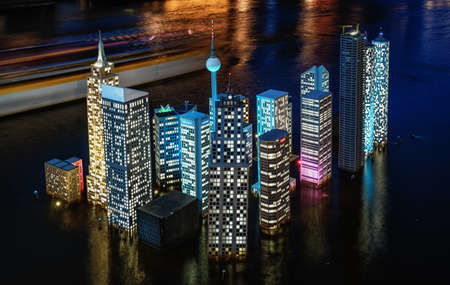 Amsterdam, The Netherlands, January 6, 2020:  Atlantis a sinking or flooded city as a warning for the rising sea level during the Light festival in Amsterdamのeditorial素材
