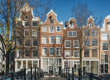 Amsterdam, Netherlands, February 12, 2021: Typical canal houses on the Brouwersgracht in the old center of Amsterdamのeditorial素材
