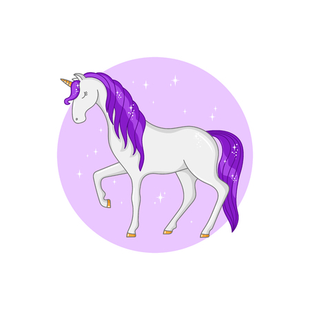 Magic unicorn isolated on white background. Beautiful fairy animal vector illustration. For printing on children's clothes, stickers, posters, etc.のイラスト素材