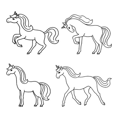 Set of cute hand drawn unicorns isolated on white background.のイラスト素材