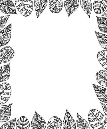 Frame of leaves with ethnic ornament. Tribal design.のイラスト素材