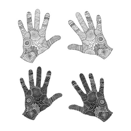 Black and white ornate hands in bohemian style. Vector illustration.のイラスト素材