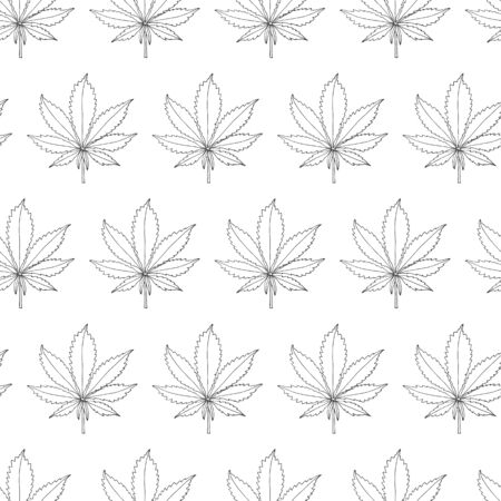 Seamless pattern of cannabis leaves. Black and white vector illustration.のイラスト素材