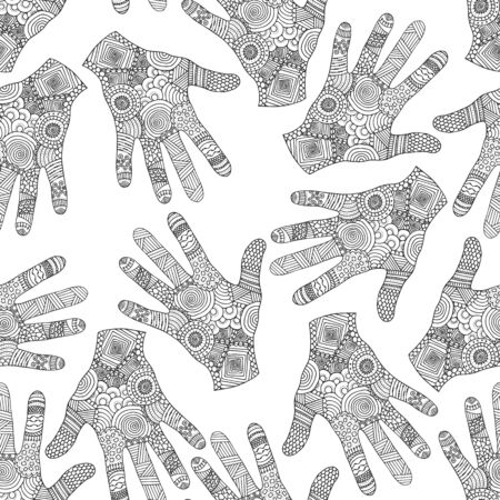 Hands with abstract ornament seamless background.のイラスト素材