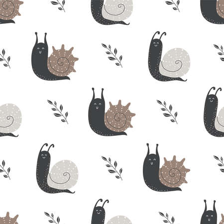 Vector seamless pattern with snails.のイラスト素材