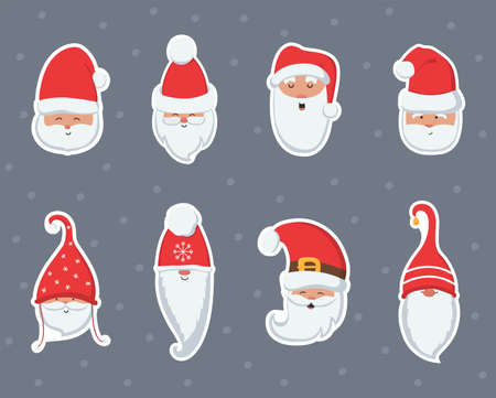 Santa's cartoon head at hat stickers.のイラスト素材