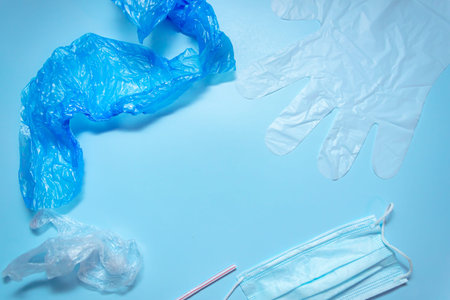 plastic for recycling on a blue background. reasonable consumption of plastic, ecology,...