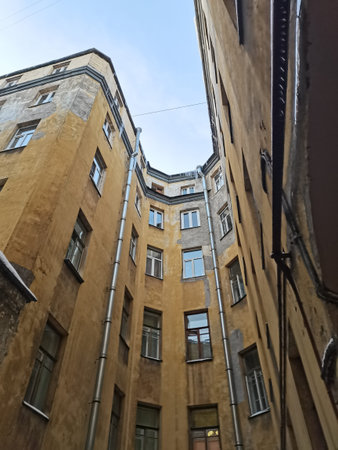 yard well saint petersburg. two st petersburg, old houses, architecture russia. center of petersburg, walking tours petersburgの写真素材