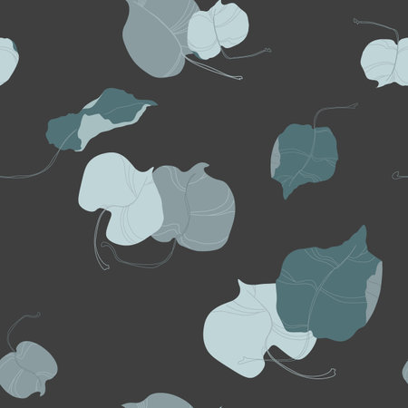 Seamless vector pattern with gray and green leaves on dark gray backgroundのイラスト素材