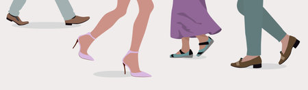 4 people legs walking on street. Vector illustration.のイラスト素材