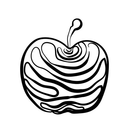 Apple fruit element with black lines. Black and white vector illustration.のイラスト素材