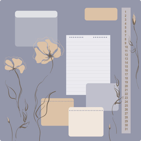 Universal monthly planner with place for notes and abstract flowers illustration. Vector image.のイラスト素材