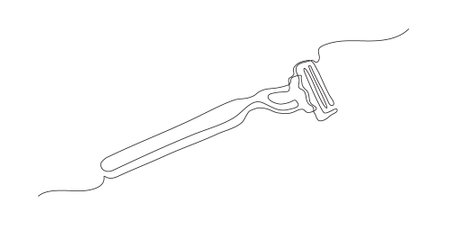 Razor with blades for safety shaving. Continuous line drawing. Black and white vector illustration in line art styleのイラスト素材