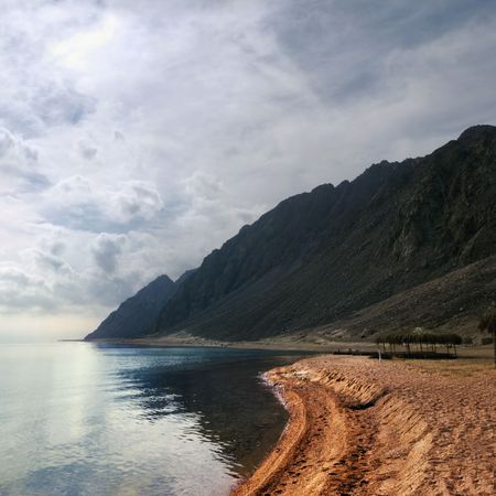 Sea lagoon in cloudy weatherの写真素材